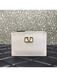 Designer Replica VALENTINO GARAVANI Stud Sign Grained Calfskin clutch bag 0620 white Tl19307CF36