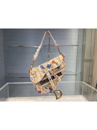 DIOR Beige Multicolor Dior Hibiscus Metallic Thread Embroidery SADDLE BAG M0446C Beige Tl8751DS71