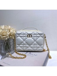 DIOR CARO BOX BAG WITH CHAIN Latte Quilted Macrocannage Calfskin S5140UNG white Tl8097uk46