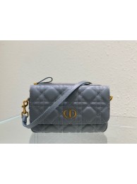 DIOR CARO POUCH WITH CHAIN Supple Cannage Calfskin S5125UWH Cloud Blue Tl8105TV86