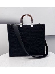 Fake 1:1 FENDI SUNSHINE MEDIUM FF fabric shopper 8BH386A black Tl12703YK70