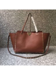 Fake 1:1 VALENTINO Rockstud large tote 0973 brown Tl19638YK70