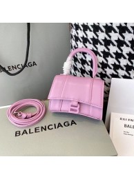 Fake Balenciaga WOMENS HOURGLASS MINI TOP HANDLE BAG shiny box calfskin M8000 pink Tl15887xE84