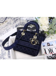 Fake Best DIOR MEDIUM LADY D-LITE BAG Blue Cannage Embroidered Velvet M0565 Tl8922Nk59