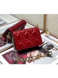 Fake Best LADY DIOR 5-GUSSET CARD HOLDER WITH CHAIN Patent Cannage Calfskin S0859 red Tl9287Nk59