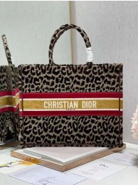 Fake DIOR BOOK TOTE Embroidery C1286-1 Brown Leopard Print Tl8412Qv16