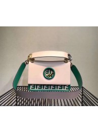 Fake FENDI Kan I Leather Shoulder Bag 8BT284 white&green Tl13157Qv16