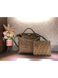 Fake Fendi PEEKABOO X-LITE LARGE Brown cotton bag 8BN304A Tl12792Qv16