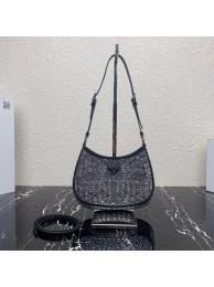 Fake Prada leather shoulder bag with artificial crystals tote 1BN169 black Tl5848xR88