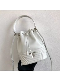 Fake Prada Original Calfskin Leather Bucket Bag 1BH038 White Tl6334Lh27