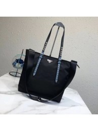 Fake Prada Saffiano leather and nylon tote 1BG212 black&blue Tl6546uQ71