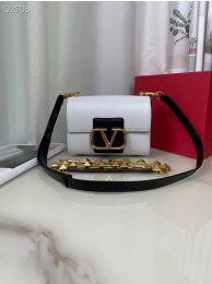 Fake VALENTINO GARAVANI Stud Sign Grained Calfskin Shoulder Bag V0196 white&black Tl19362Qv16