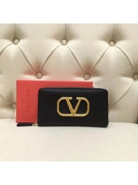 Fake VALENTINO Origianl leather Zipped Wallet VG0088 Black Tl19772lF58