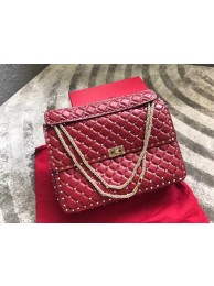 Fake VALENTINO Spike quilted leather large shoulder bag 0027 red Tl19729yQ90