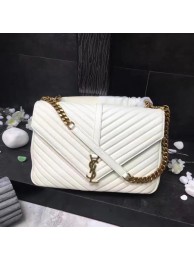 Fake YSL Classic Monogramme White Leather Flap Bag Y392738 Gold Tl15157xE84