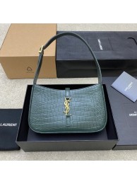 Fake YSL LE 5 A 7 HOBO BAG IN CROCODILE-EMBOSSED SHINY LEATHER Y687228 blackish green Tl14514eZ32