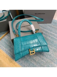 Fashion Balenciaga HOURGLASS SMALL TOP HANDLE BAG crocodile embossed calfskin B108895E light blue Tl15965OM51