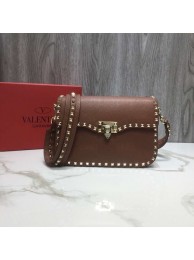 Fashion VALENTINO Rockstud grained leather messenger 0936B brown Tl19615OM51