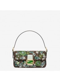 FENDI BAGUETTE 1997 FF Vertigo jacquard bag with embroidery 8BR792 green Tl12815hT91