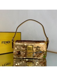 Fendi FF Baguette Gold Metal Sequin Embroidery Bag 2017 Gold Tl12563Pf97