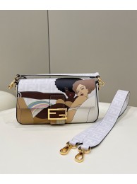 Fendi FF glazed fabric bag with inlay Baguette 8BR600A white Tl12589mV18