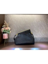 FENDI FIRST MEDIUM Mint leather interlace bag 8BP127AB black Tl12521pB23