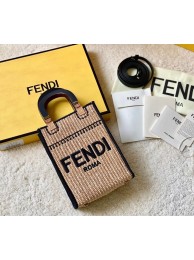 FENDI Mini Sunshine Shopper FF raffia mini-bag 8BS051A black Tl12559oK58