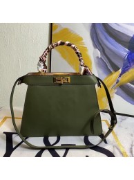 FENDI PEEKABOO ICONIC MEDIUM green leather bag F6946 Tl12960KX51