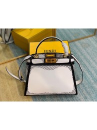 FENDI PEEKABOO ISEEU Medium Original Leather Bag F1617 White & Black Tl12884Oq54