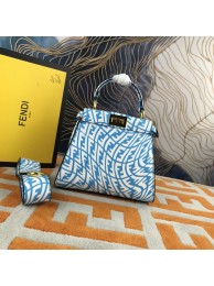 Fendi PEEKABOO MINI blue and white FF Vertigo leather bag 8BN244AG Tl12829EB28