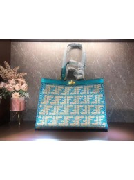 FENDI PEEKABOO X-TOTE FF raffia bag 8BH374A light blue Tl12924oK58