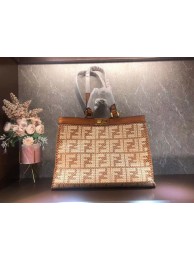 FENDI PEEKABOO X-TOTE FF raffia bag 8BH374A light brown Tl12921TP23