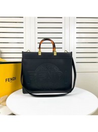 Fendi Sunshine Medium Fendace Printed black leather Logo shopper F0873 black Tl12574Yv36