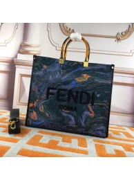 Fendi Tote Fabric Graffiti Print Shopping Bag 1676 Blue Tl12592vX33