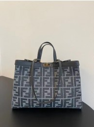 Fendi X-Tote houndstooth wool shopper with FF embroidery 8BH374A gray Tl12492dX32