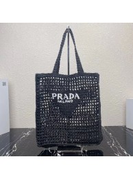 First-class Quality Prada Raffia tote bag 1CH393 black Tl5899fm32