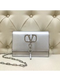 First-class Quality VALENTINO VLOCK Origianl leather shoulder bag 0910 silver Tl19439xO55