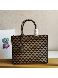 High Quality Imitation Prada Large Prada Symbole jacquard fabric handbag 1BR255 Black&Beige Tl5806wn47