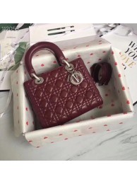 High Quality LADY DIOR LAMBSKIN BAG CAL44550 burgundy&silver-tone metal Tl9212BH97