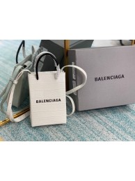 Imitation 1:1 Balenciaga Original shiny crocodile embossed leather Mini Shopper Bag B152865 white Tl15983LT32