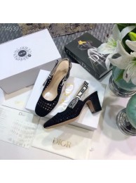 Imitation 1:1 DIOR & MOI SLINGBACK PUMP black Mesh Cannage Embroidery KCP890R Tl10508LT32