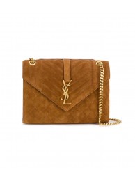 Imitation AAA YSL ENVELOPPE MEDIUM BAG IN MIX MATELASSE GRAIN DE POUDRE EMBOSSED IN SUEDE Y487206 brown Tl14773kf15