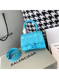 Imitation Balenciaga WOMENS HOURGLASS MINI TOP HANDLE BAG shiny box calfskin M8000 blue Tl15879lH78