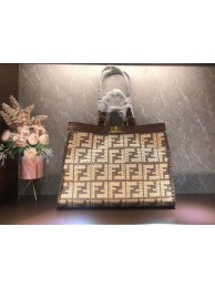 Imitation FENDI PEEKABOO X-TOTE FF raffia bag 8BH374A brown Tl12922SU58