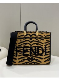 Imitation FENDI SUNSHINE MEDIUM FF fabric shopper 8BM127 brown Tl12625Nj42