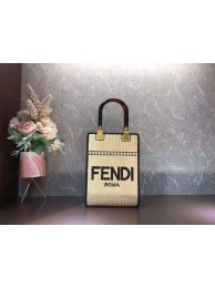 Imitation FENDI SUNSHINE SHOPPER Braided straw medium-bag F1620 apricot Tl12840SU34