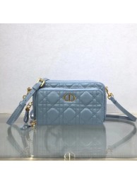 Imitation High Quality DIOR CARO DOUBLE POUCH Supple Cannage Calfskin S5037U light blue Tl8723Bo39