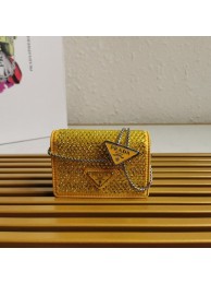 Imitation Prada leather small-bag with artificial crystals shoulder bag 1NE124 GOLD Tl5834ye39