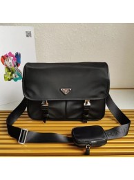 Imitation Prada Re-Nylon and Saffiano leather shoulder bag 2XD770 black Tl5863Tm92