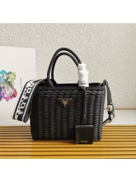 Imitation Top Prada Raffia tote bag 1BG835 black Tl5677tr16